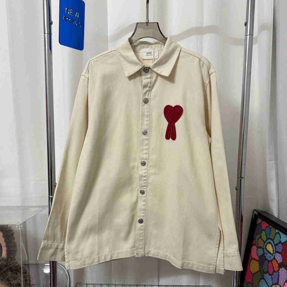 Ami Cream Jacket with Red Heart Patch